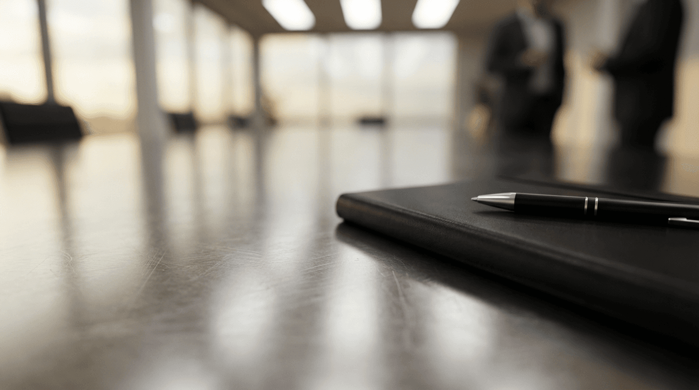 Small business owner working at desk with laptop and tablet in modern office space with warm natural lighting